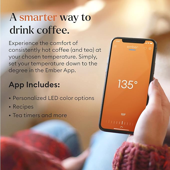 Ember Temperature Control 14oz Smart Mug 2, App-Controlled and Rechargeable Heated Coffee Cup Warmer with Intelligent LED Display, Powder Blue