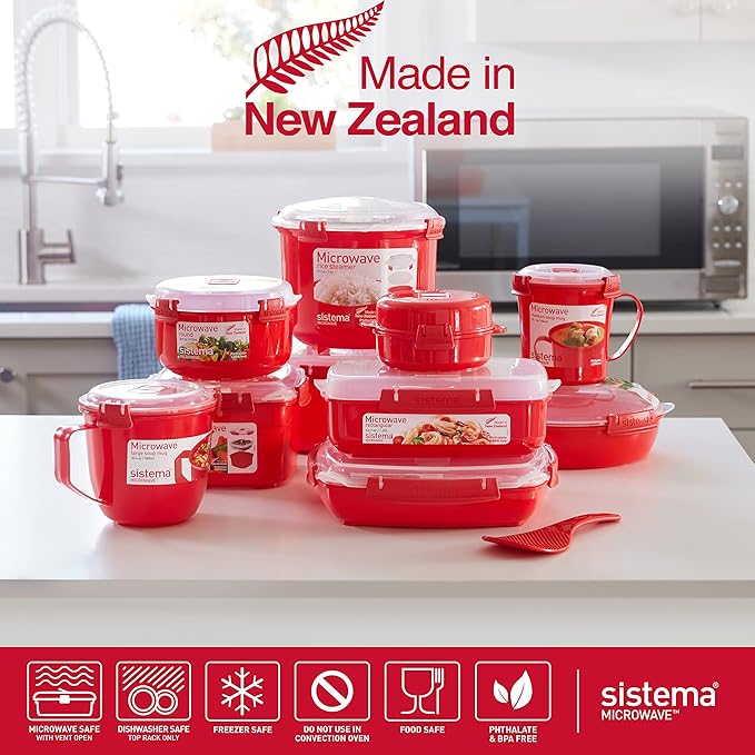 Sistema Microwave Food Steamer with Removable Steamer Basket | Large 3.2 L | Red/Clear