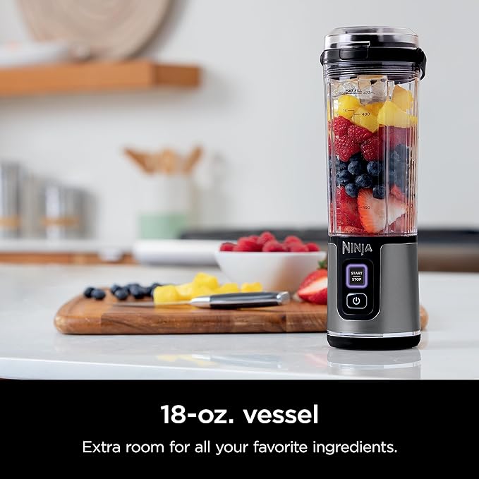 Ninja BC151BK Blast Portable Blender, Cordless, 18oz. Vessel, Personal Blender-for Shakes & Smoothies, BPA Free, Leakproof-Lid & Sip Spout, USB-C Rechargeable, Dishwasher Safe Parts, Black