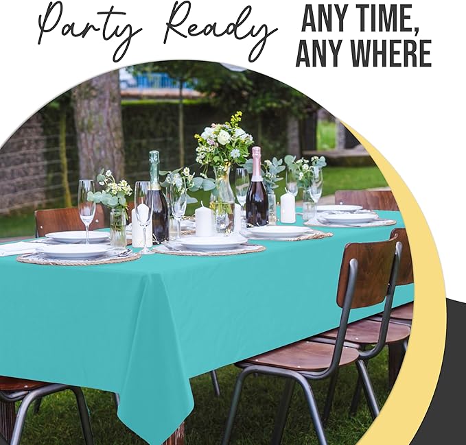 Exquisite 66% Thicker Premium Plastic Table Cloth Rectangle Table Cover 0.5 Mil 12 Pack Aqua Table Cloth 54 Inch x 108 Inch Disposable Tablecloth Won't Tear Easily Like Cheap Thin Brands