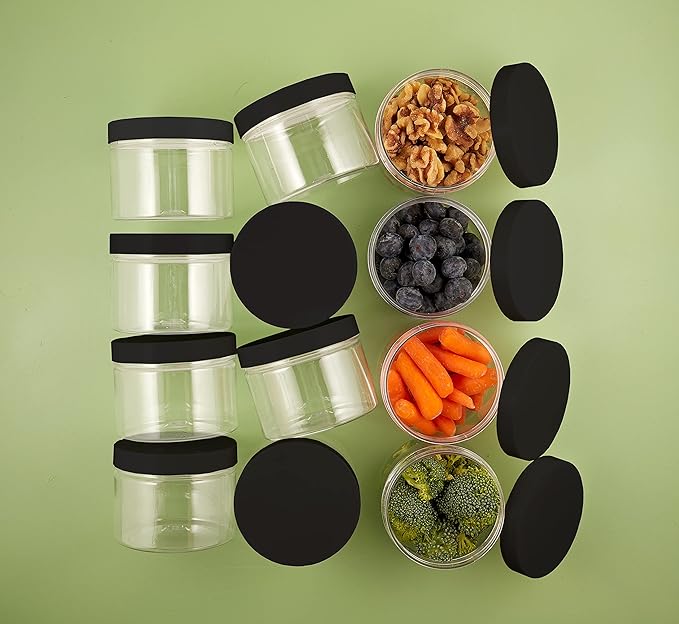 Healthy Packers 4oz Plastic Containers with Lids for Food (12 pack) - Food Storage & Soup Clear Plastic Deli Cups - BPA Free | Leakproof - Microwaveable - Reusable - Dishwasher & Freezer Safe (Black)