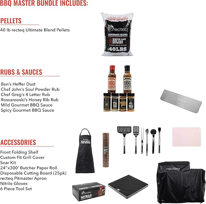 recteq Patio Legend 400 Pellet Smoker Grill, Pellet Grill with Wifi & App Connectivity, Outdoor Smokers Grills, Temp Range 180° to 700+°, BBQ Master Bundle