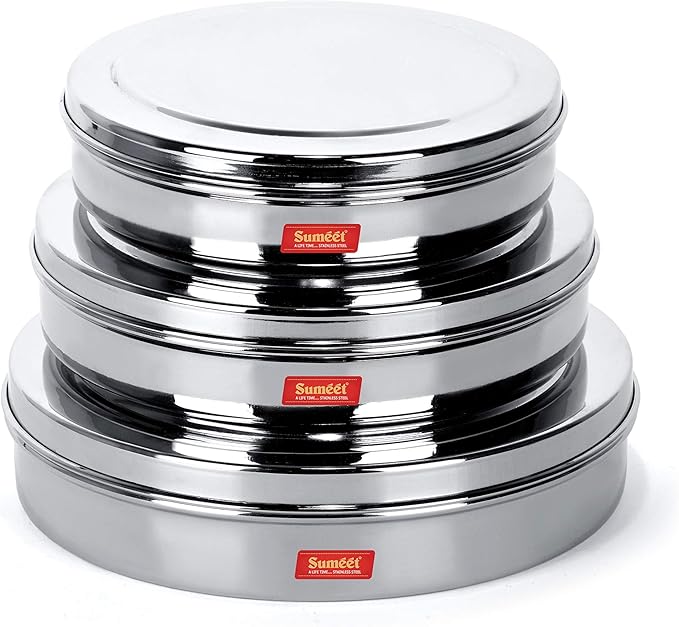 Sumeet Stainless Steel Chocolate Flat Slim N Sleek Canisters/Puri Dabba/Storage Containers Set of 3Pcs Big Set (No.10-700ML, No.11-900ML, No.12-1200ML)