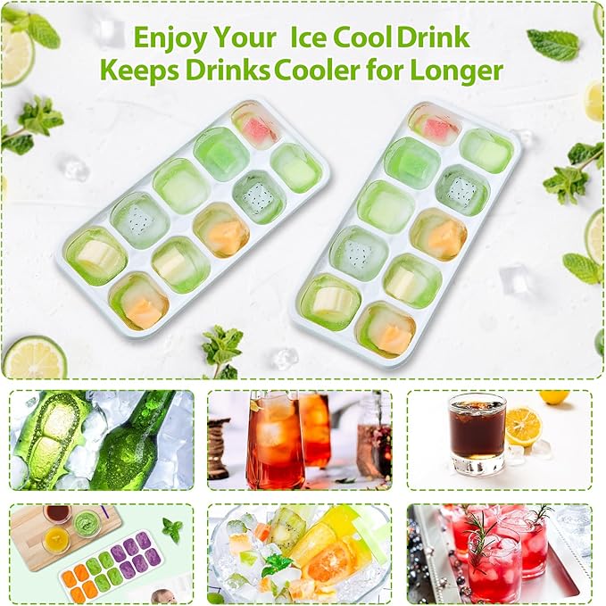 DOQAUS Ice Cube Trays 4 Pack, 40 pcs Silicone Ice Cubes Tray Maker with Spill-Resistant Removable Lid, Easy Release & Pop out, LFGB and BPA Free, Stackable Flexible, for Soup, Food, Cocktail, Coffee
