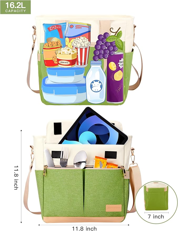JOYHILL Lunch Bag for Women, Lunch Tote Leakproof Insulated Lunch Box with Shoulder Strap, Adult Reusable Lunch Cooler Tote Bags for Work Picnic Camping Beach (AVOCADO GREEN)
