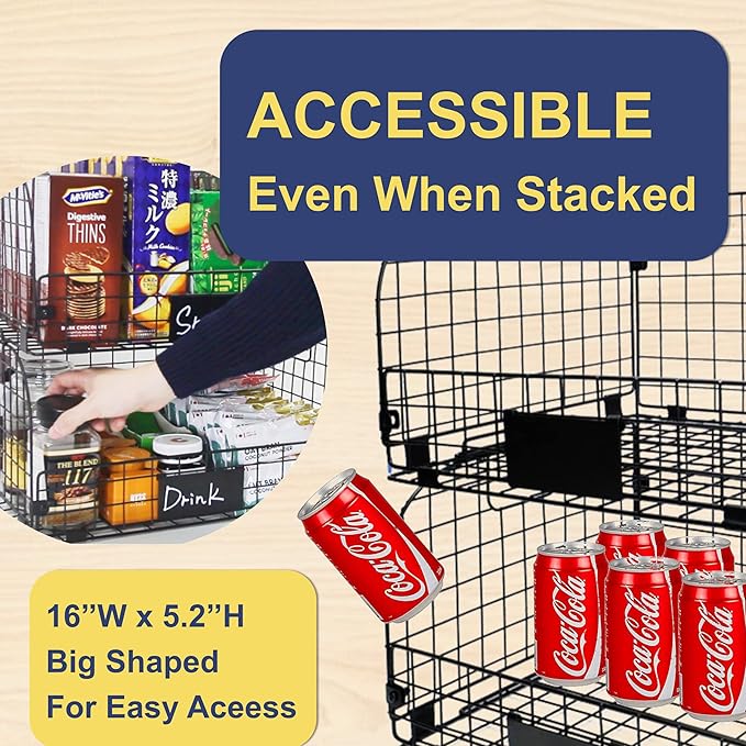 4 PACK XXL Stackable Wire Baskets for Storage Pantry,Fruit Basket For Kitchen Cabinet,16.3''x12''x8.2''Vegetable Fruit Snack Chips Onion Potato Cans Organization, pantry organizers and storage