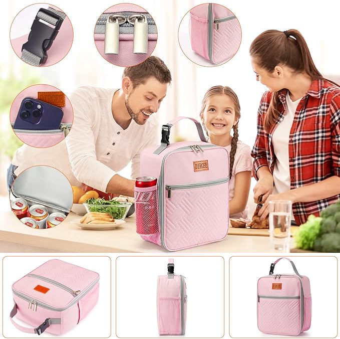 Lunch Bag for Women Insulated Lunch Bag For Men Adults Small Lunch Bag for Office Work - Leakproof Freezable Cooler Bag Reusable Portable Lunch Box (Pink)