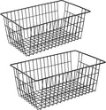 iPEGTOP Wire Freezer Stroage Baskets, 13.4 inch Set of 2 Farmhouse Storage Bins Basket Freezer Storage Organizer Bins with Handles for Kitchen Cabinets, Pantry, Closets, Bedrooms, Bathrooms- Black