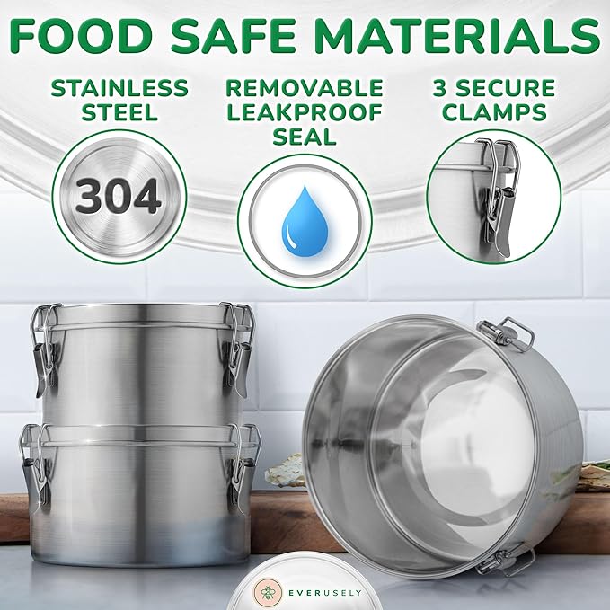 Stainless Steel Food Storage Container with Lid - 40 oz / 1.2 L - Metal Lunch + Meal Prep Tin with Food-Safe Leakproof Seal - Stackable Pantry Snack Organizer - Reusable Travel Lunchbox for Leftovers