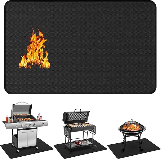 90 x 48 inch Under Grill Mats for Outdoor Grill, Double-Sided Fireproof Deck and Patio Protector Mat, Waterproof Oil-Proof BBQ Floor Pad Indoor Fire Pit Fireplace Mat