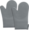 Hovico Silicone Oven Mitts, Heat Resistant 500F Kitchen Mitts 2PCS, 11.6" BPA-Free Soft Baking Gloves, Non-Slip Grip Oven Gloves with Soft Cotton Lining for Kitchen Cooking Baking BBQ - Gray