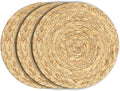 Boho Trivets for Hot Dishes, Pots and Pans, Farmhouse Water Hyacinth Hot Pads 8 Inch, Straw Pot Holders for Kitchen, Rustic Braided Heat Resistant Mat, Jute Coasters Set Wicker Decor (Natural 3 Pcs)