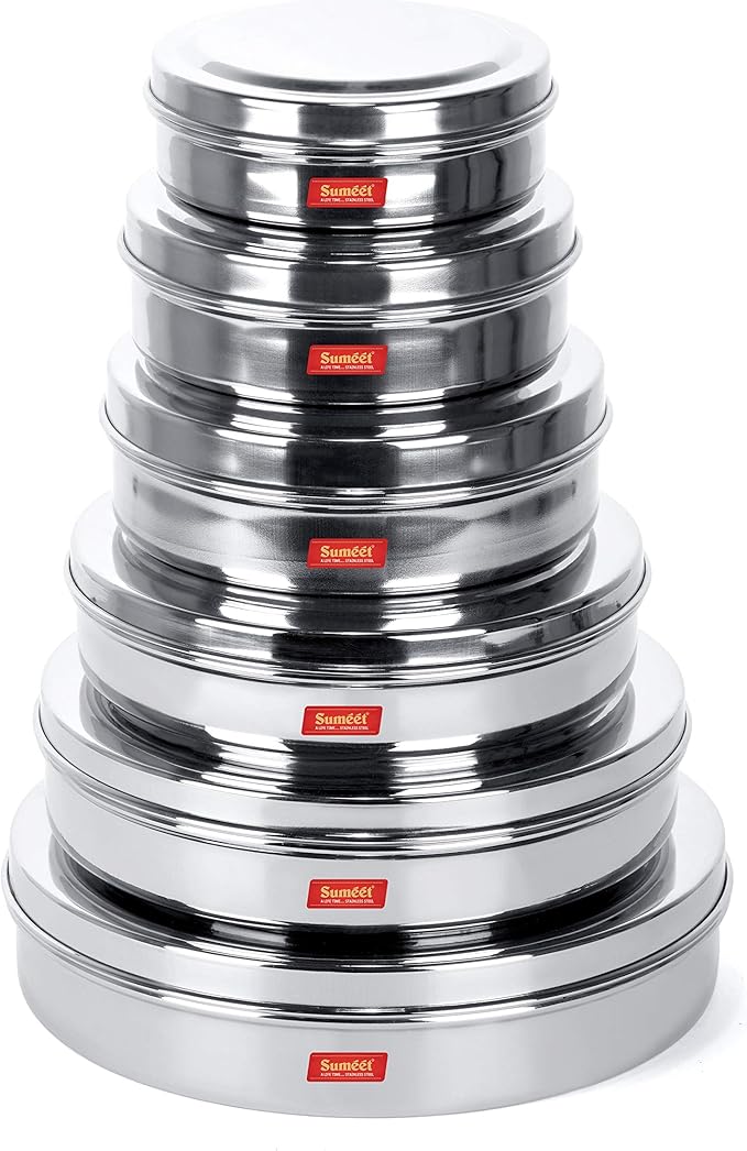 Sumeet Stainless Steel Chocolate Flat Slim N Sleek Canisters/Puri Dabba/Storage Containers Set of 6Pcs Full Set (No.7-300ML, No.8-480ML, No.9-600ML, No.10-700ML, No.11-900ML, No.12-1200ML)