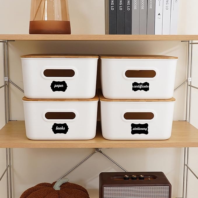 Citylife 4 PCS Storage Bins with Lids Plastic Storage Containers for Organizing Stackable Storage Box with Handle, 15.16 x 10.79 x 5.83 inch (White, 4 PCS-Large)