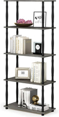 Furinno Turn-N-Tube 5-Tier Multipurpose Shelf Display Rack with Classic Tubes, French Oak Grey/Black