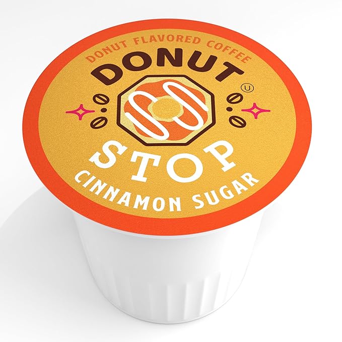 Donut Stop Flavored Coffee Pods, Compatible with 2.0 K-Cup Brewers, Cinnamon Sugar Flavor, 40 Count