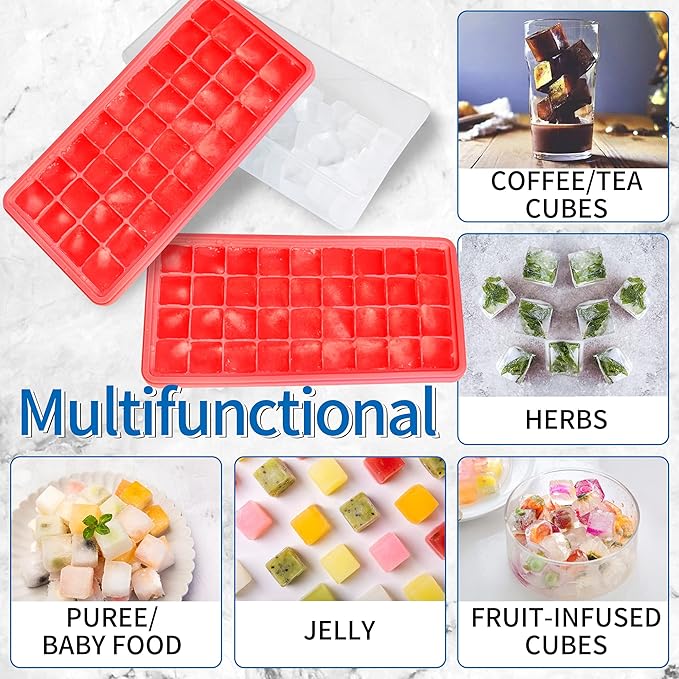 Food-grade Silicone Ice Cube Tray with Lid and Storage Bin for Freezer, Easy-Release 2 * 36 Small Nugget Ice Trays 1 ice Bucket & Scoop, Flexible Ice Cube Molds with Ice Container