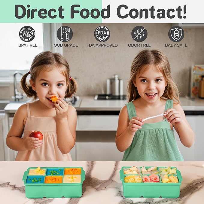 KitchFort Large Silicone Ice Cube Tray (2-Pack), Easy Release 2" Big Ice Cubes - Cocktail, Whiskey Ice Cubes Mold - Ice Trays for Freezer with Lid - Stackable Silicone Ice Tray - Green