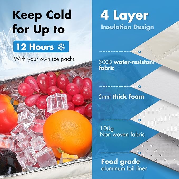 Lekesky Lunch Bag for Women Insulated Lunch Box Leakproof Lunchbox for Adult Work, Quilted Beige