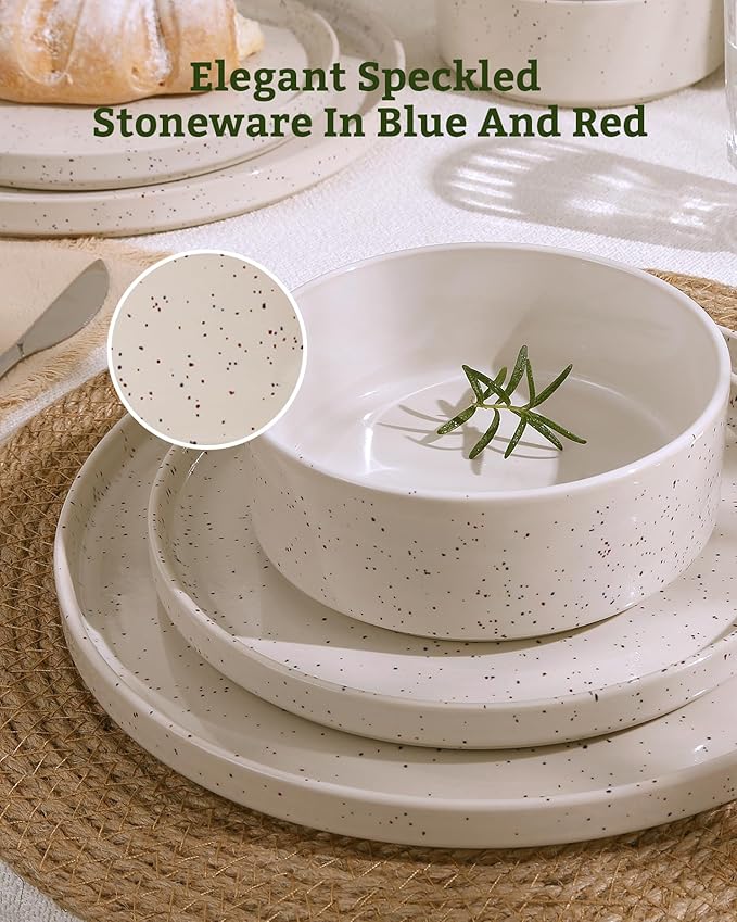 Famiware Nebula Plates and Bowls Sets, 18 Pieces Dinnerware Sets, Dishes Set for 6, Creamy White with Colorful Speckles