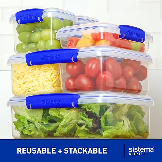 Sistema KLIP IT Food Storage Container, 5 L, Airtight & Stackable, BPA-Free, Clear with Blue Clips