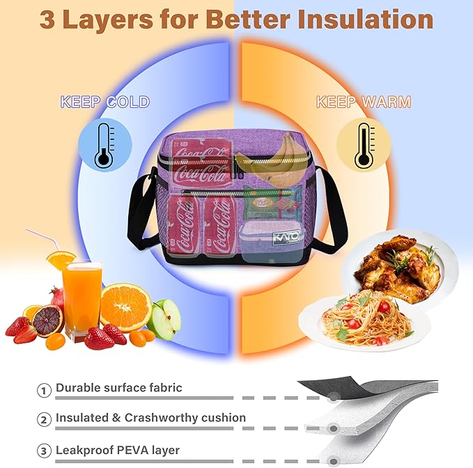 Tirrinia Insulated Lunch Box for Men/Women, Leakproof Lunch Bag for School Work, Large Lunch Tote Kids Boys Girls Student Back to School, Soft Cooler Office Picnic Beach Camping for Adults,Purple