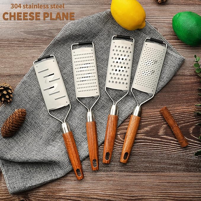 Professional Cheese Grater Stainless Steel,Multi-Purpose Grater With Wood Handle for Cheese, Ginger, Lemon, Garlic, Nutmeg,Fruits,Chocolate & Spices-Wideboard (Grinding)