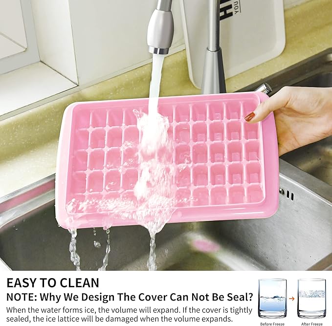 2 Pack Ice Cube Tray with Lid and Bin for Freezer, Easy Release 55 Nugget Ice Tray with Cover, Storage Container, Scoop. Perfect Small Ice Cube Maker Tray & Mold. Flexable Durable Plastic, BPA Free