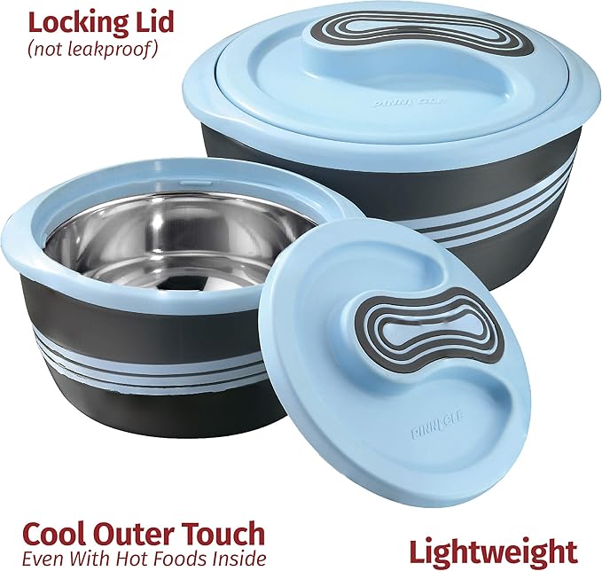 Pinnacle Insulated Casserole Dish with Lid 3 pc. Set 2.6/2/1 qt. Hot Pot Food Warmer/Cooler –Thermal Soup/Salad Serving Bowl- Stainless Steel Hot Food Container–Best Gift Set for Moms –Holidays Blue