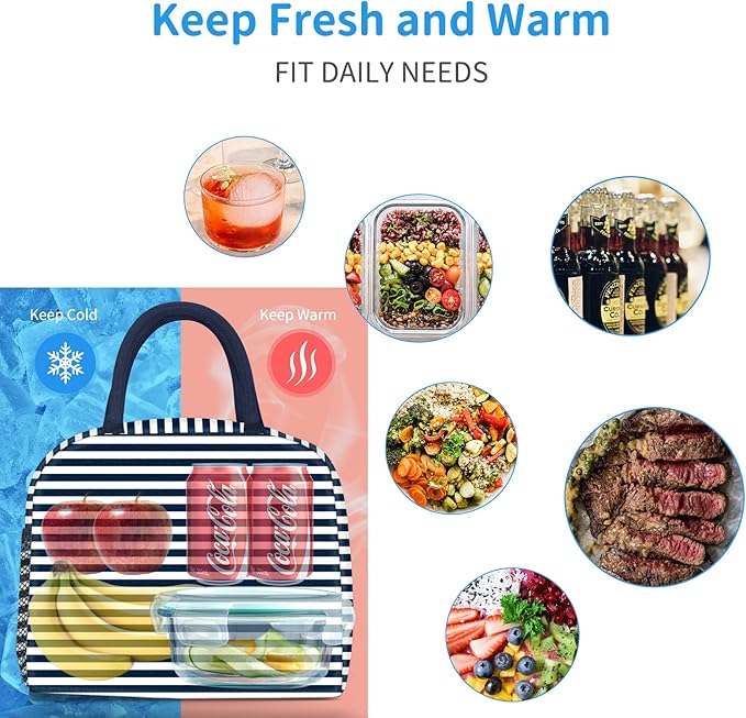 DALINDA Lunch Bag Women, Lunch Box for Women Men Reusable Insulated Lunch Tote Bag, Handbags Case High Capacity for Travel Work Picnic, Navy Blue