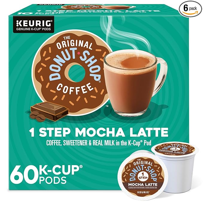The Original Donut Shop Mocha One-Step Latte, Single Serve Coffee K-Cup Pod, Flavored Coffee, 60 Count (6 Packs of 10)