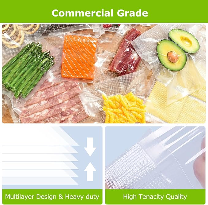 Bonsenkitchen Vacuum Sealer Bags Rolls, 11in x 50ft & 8in x 50ft Durable Food Sealer Bags, Commercial Grade, Heavy Duty, BPA Free, Seal a Meal, Great for Food Storage & Sous Vide Cooking, VB25