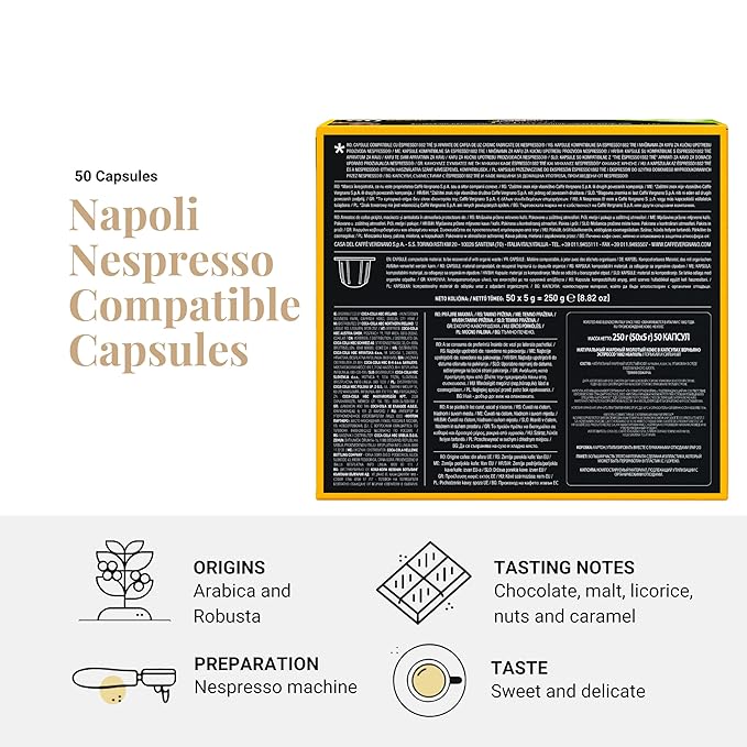 Caffe' Vergnano Medium Roast Espresso Bundle - Original Line Machine Compatible Arabica Robusta Italian Coffee For Nespresso Coffee Machines, Intenso & Napoli - 50 of Each Flavor (100 Capsules)