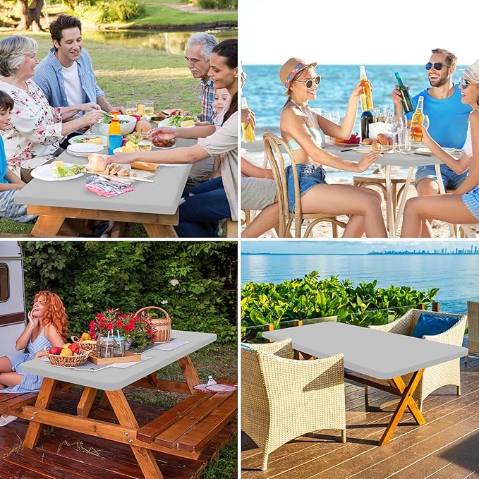 homing Rectangle Table Cloth Cover, Waterproof Polyester Elastic Fitted Tablecloth, Fits for 8 Foot Folding Tables, Washable Table Protector for Picnic, Camping, Outdoor (Light Grey, 30" x 96")