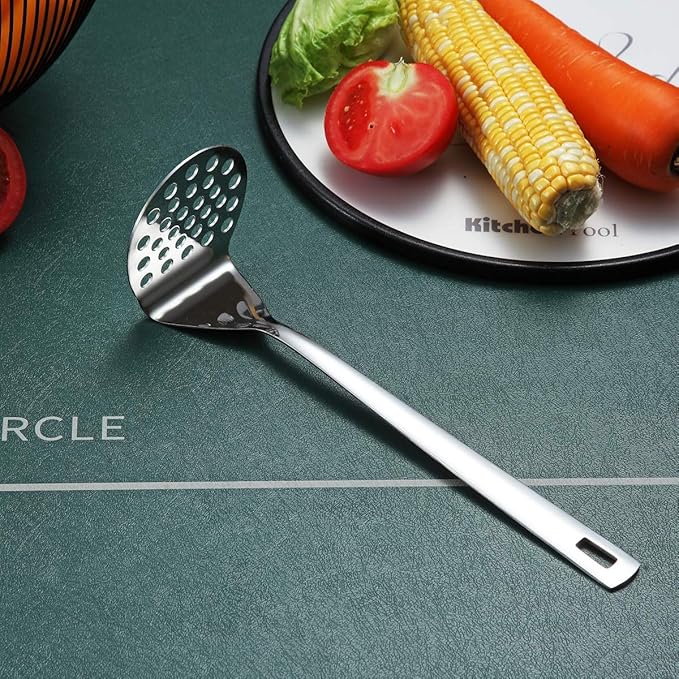 Stainless Steel Potato Masher, Berglander Heavy Duty Metal Potato Ricer, Food Masher Utensil Hand Masher, Vegetables Fruits Versatile Masher, Heat Resistant, Dishwasher Safe, Easy to Clean