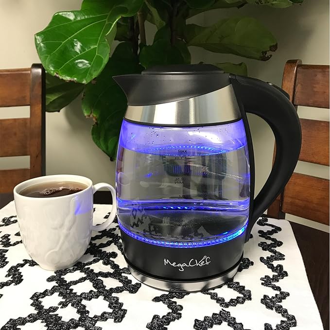 MegaChef 1.8Lt. Stainless Steel and Glass Electric Tea Kettle