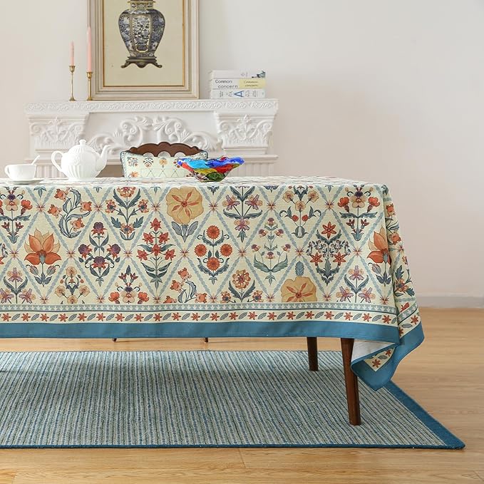 ISAENNE Designer Linen Elegant Square Tablecloth,Colorful Floral Bohemian Table Cloth,Wrinkle Resistant Decor Tablecloths for Dining Thanksgiving Kitchen Christmas,67"*67"-Floralsea A