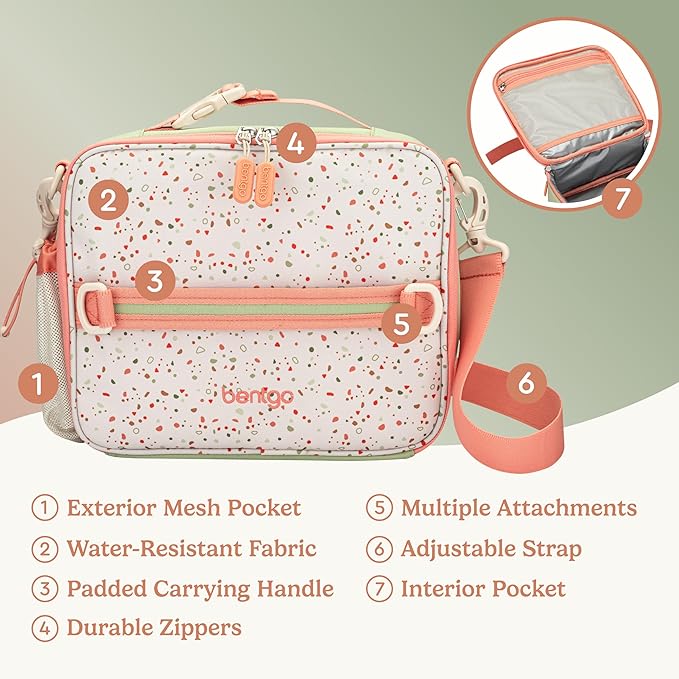Bentgo Kids Lunch Bag (Whimsy & Wonder Collection) - Durable, Double-Insulated Lunch Bag for Kids 3+; Holds Lunch Box/Water Bottle/Snacks; Water-Resistant Fabric & Zip Pockets (Geo Speckle)