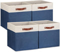 Temary Fabric Storage Bins for Cube Organizer 4 Pack Cube Storage Bins 13 Storage Cubes for Shelves Storage Baskets for Organizing Books, Clothes, Towels (White & Blue, 13x13x13 Inch)