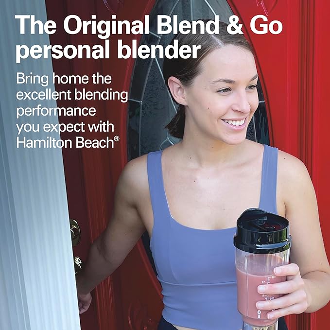 Hamilton Beach Portable Blender for Shakes and Smoothies, 14 Oz BPA Free Travel Cup & Lid, Durable Stainless Steel Blades, Personal Smoothie Blender, Black (51101AG)