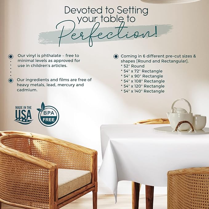 Quality Table Pad Protector, Superior Protection from Spills, Scratches & Heat - Reusable Vinyl Table Cloth with Cushion Flannel Backing (108" L x 54" W)