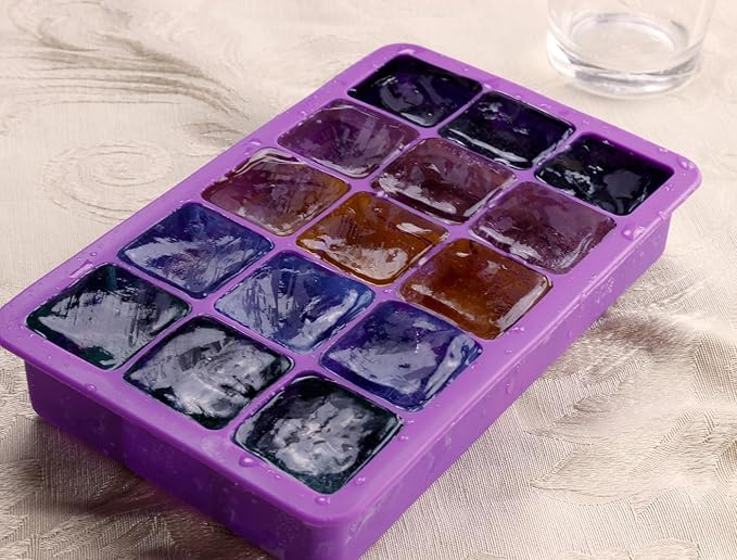 Ice Cube Mold Elbee Home 2 Pack Silicone Ice Cube Tray Flexible 15 Cube Purple Silicone Ice Cube Trays Made from Food Grade Silicone are Reusable & BPA Free Perfect for Whiskey and Cocktails