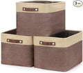 HNZIGE Large Fabric Storage Bins (3 Pack) Canvas Baskets for Storage Clothes Toys, Closet Baskets with Handles for Organizing Baby Nursery Closet Shelves Organization(Gold&Brown, 15" X 11" X 9.5")
