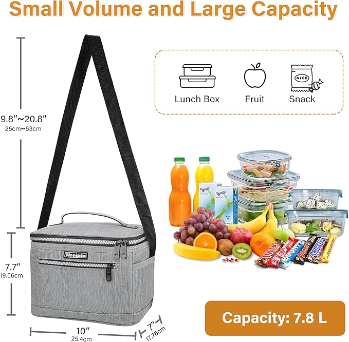 Tirrinia Insulated Lunch Box for Men/Women, Leakproof Lunch Bag for School Work, Large Lunch Tote Kids Boys Girls Back to School, Soft Reusable Cooler Office Picnic Beach Camping with Shoulder Strap