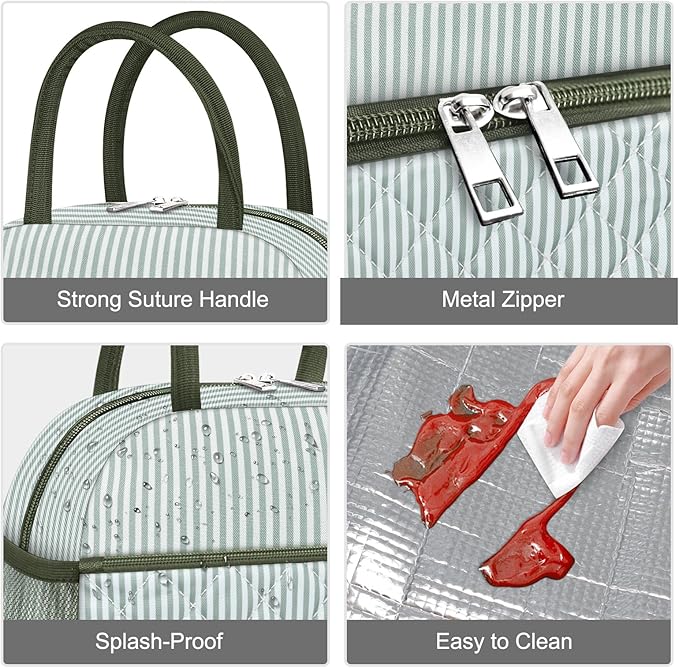 Lunch Bag Lunch Box for Women Adult Men Insulated Quilted Reusable Large Lunch Tote Bag Leakproof Simple Cooler Bag for Work Office Picnic Beach or Travel