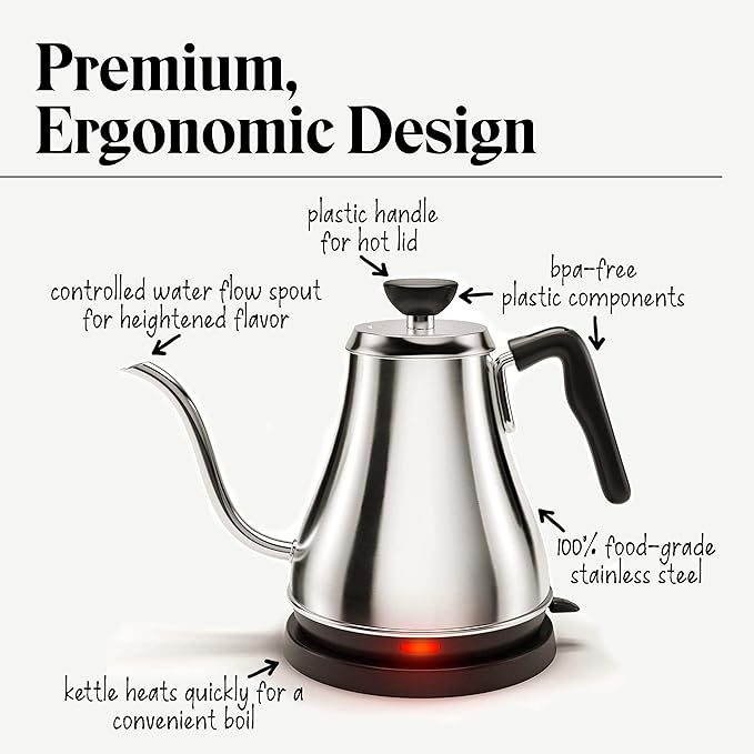 Electric Gooseneck Kettle - 0.8L, 120 Volt, Stainless Steel Electric Tea Kettle - Water Pot Heater/Warmer, Coffee & Tea