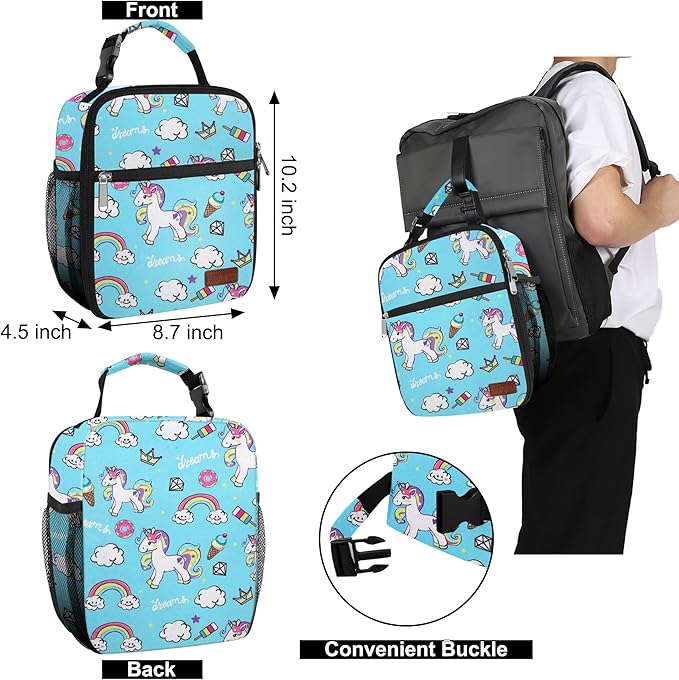 Lunch Box for Men & Women Durable Lunch Bag for Adults Reusable Small Lunchbox Blue Unicorn