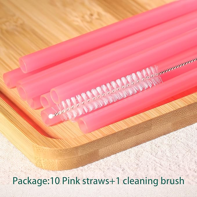 Dakoufish Replacement Straw for Stanley|Owala|Simple Modern 40oz 30oz Tumbler,10 Pack 12 Inch Pink Reusable Straws With Cleaning Brush for Stanley Cup Accessorie,BPA Free,Dishwasher Safe