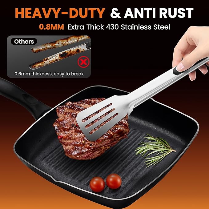 Kitchen Tongs for Cooking,Stainless Steel Spatula Tongs Locking Metal Tongs for Grilling/Barbecue/BBQ,Serving,Buffet,Perfect for Flipping Steak and Fish,Set of 2 (12 & 14 inch)