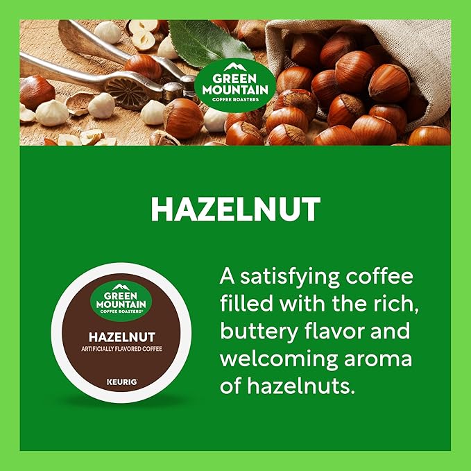 Green Mountain Coffee Roasters Hazelnut, Keurig Single Serve K-Cup Pods, Light Roast Coffee, 60 Count, (6 Packs of 10)